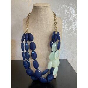 Chunky Blue & Mint Beaded Statement Necklace With Gold Chain